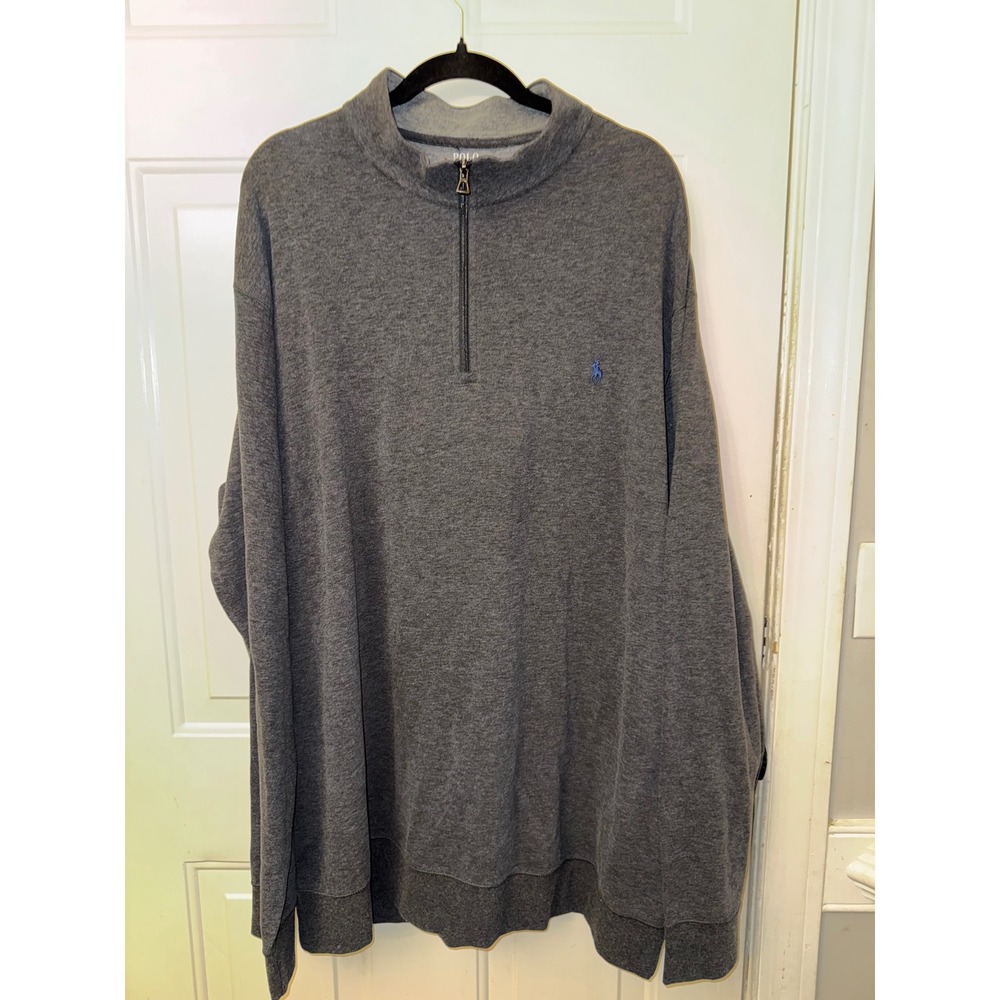 Polo Ralph Lauren Mens 2XLT Gray Quarter Zip Pullover Heathered Pony Logo NWT
